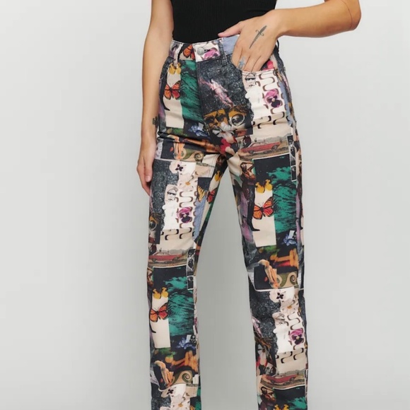 Reformation Denim - Reformation Cynthia High Rise Straight Long Jeans Decoupage - Size 28